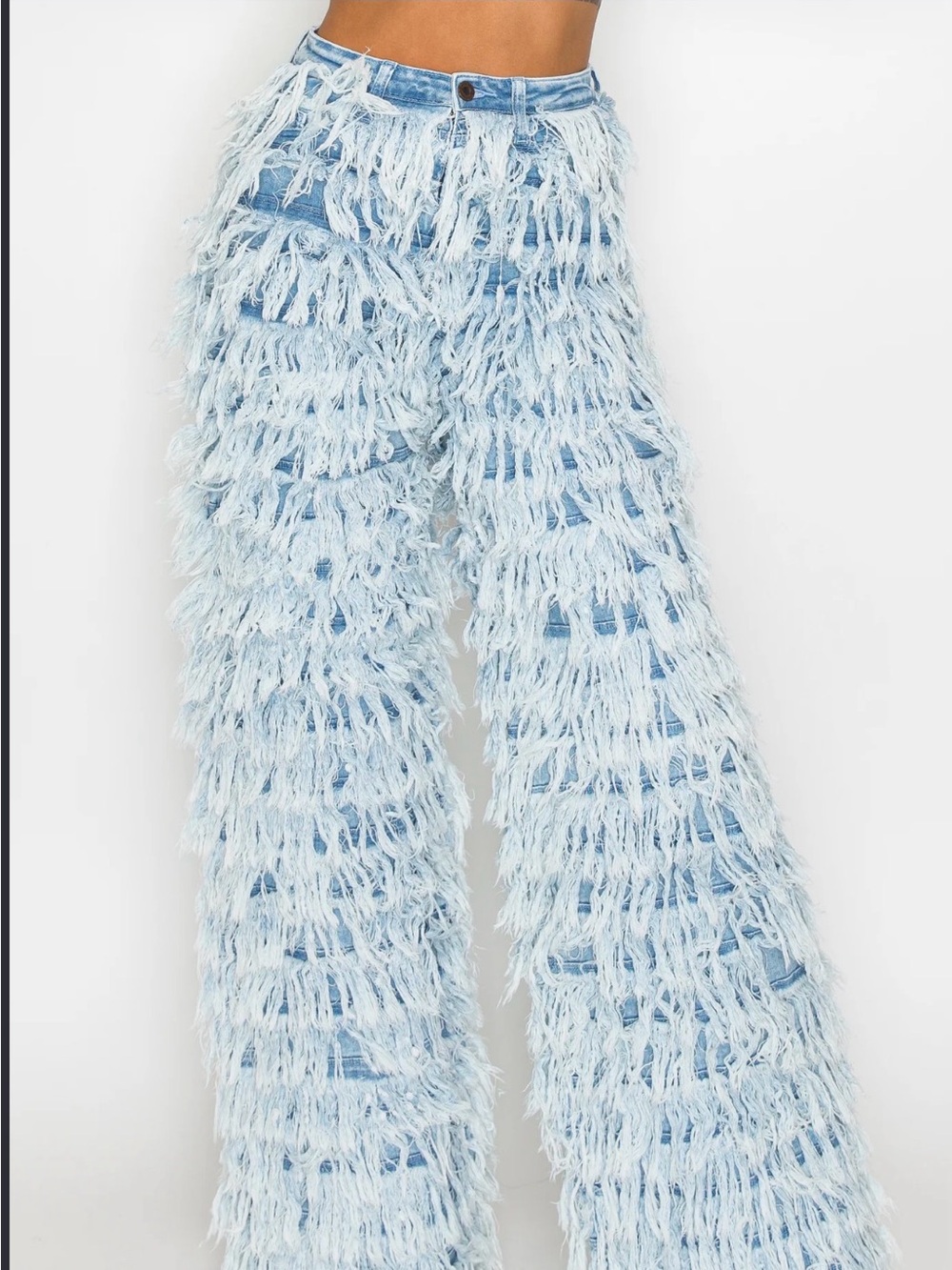 Aphrodite Light Blue Fringe Wide-Leg Jeans